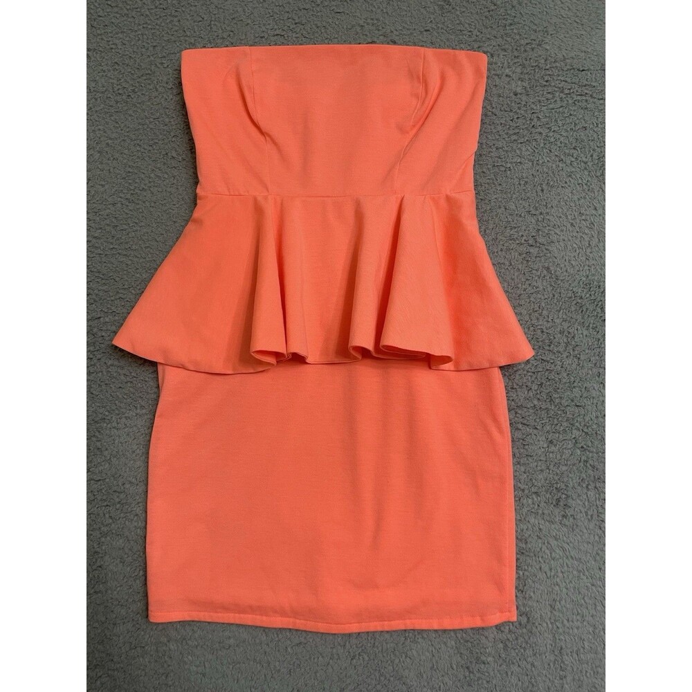 Zara Collection Dress Sz M Coral Orange Sheath Strapless Short Peplum Casual Y2K